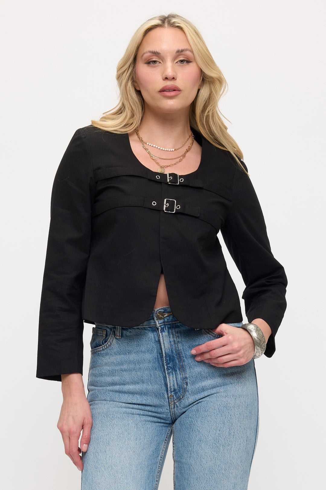 NJ002: Double Buckle Cropped Jacket