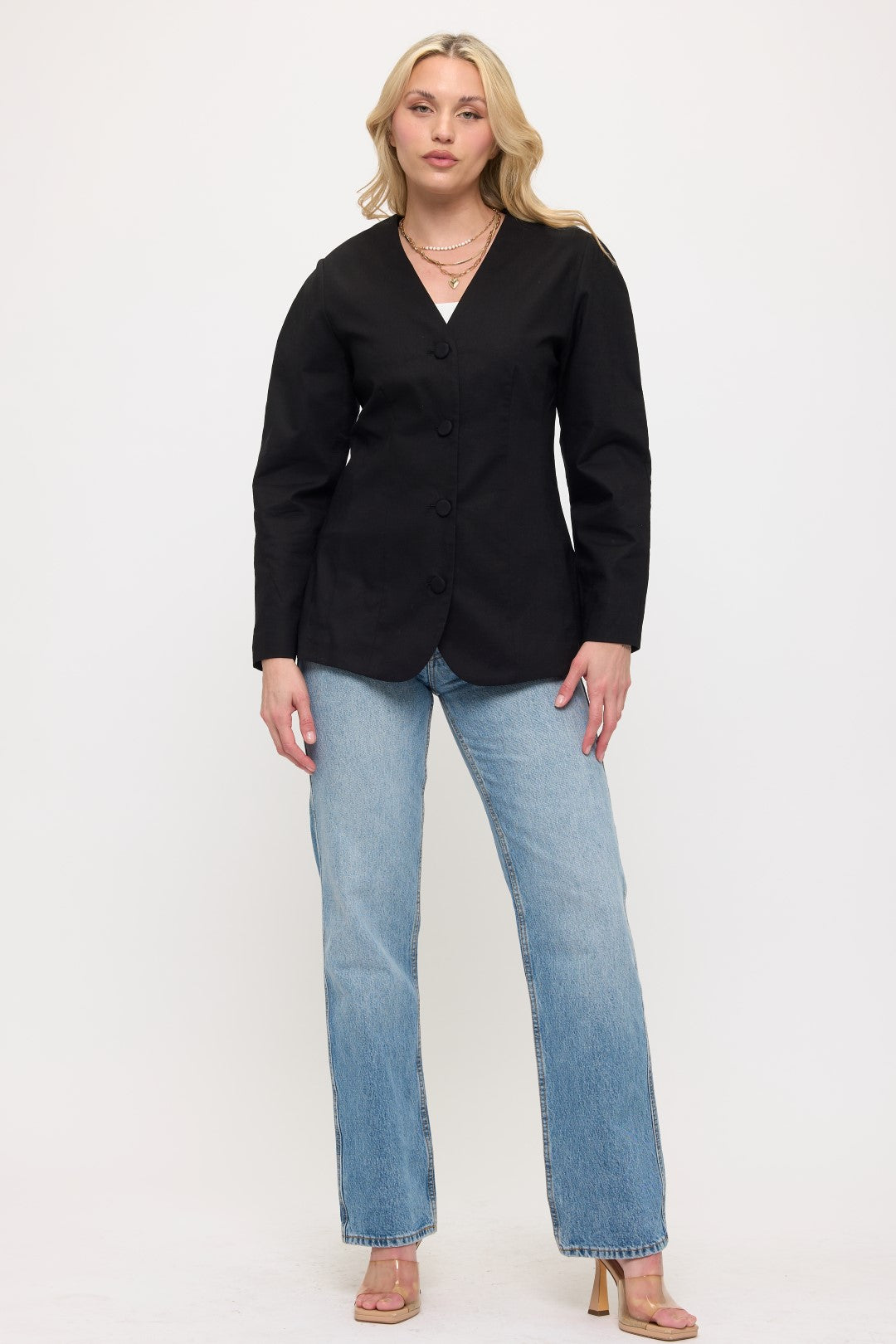 NJ003: Classic Button Front Balzer Jacket