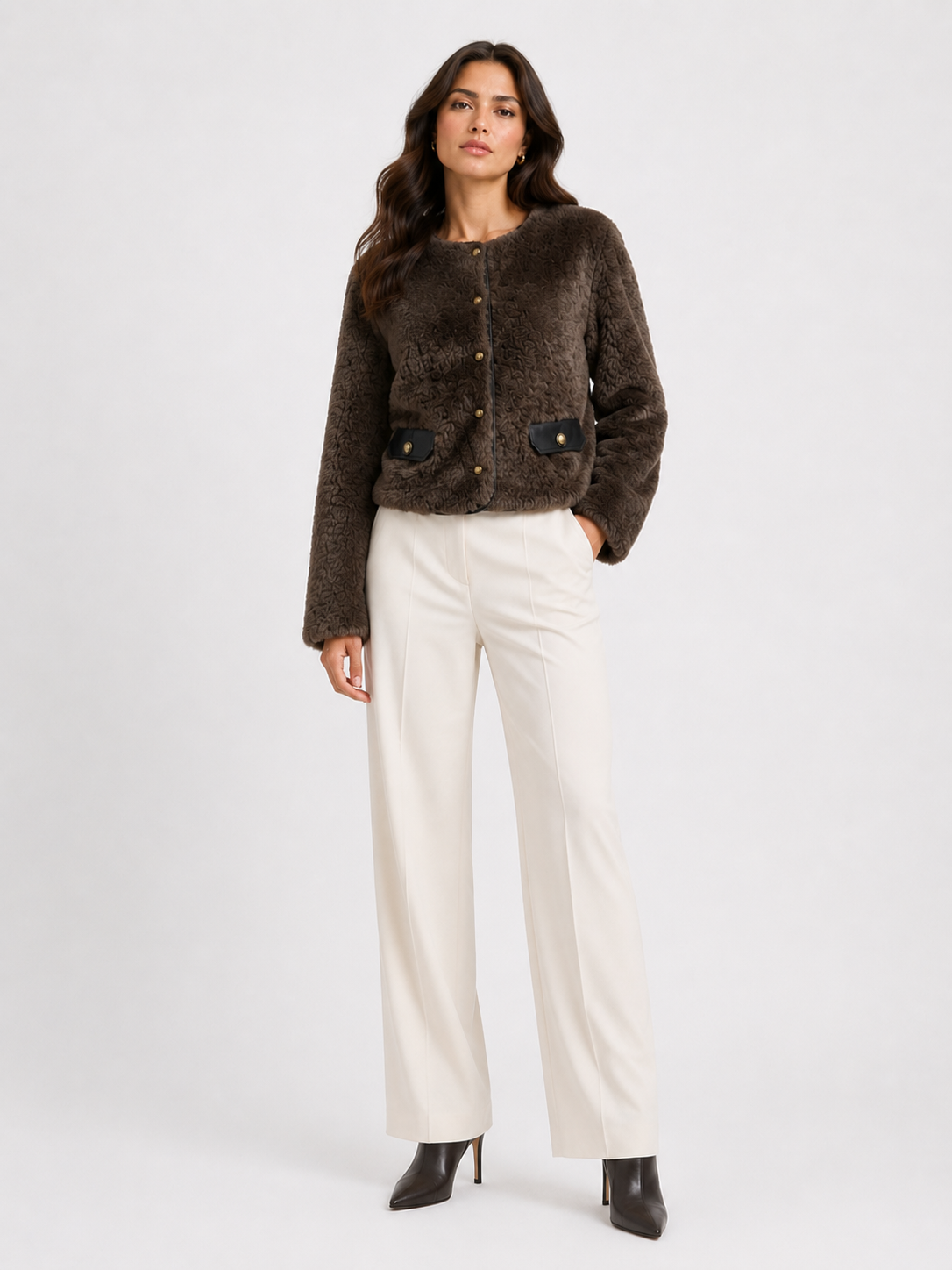 NJ0185: Plush Faux Fur Cropped Jacket