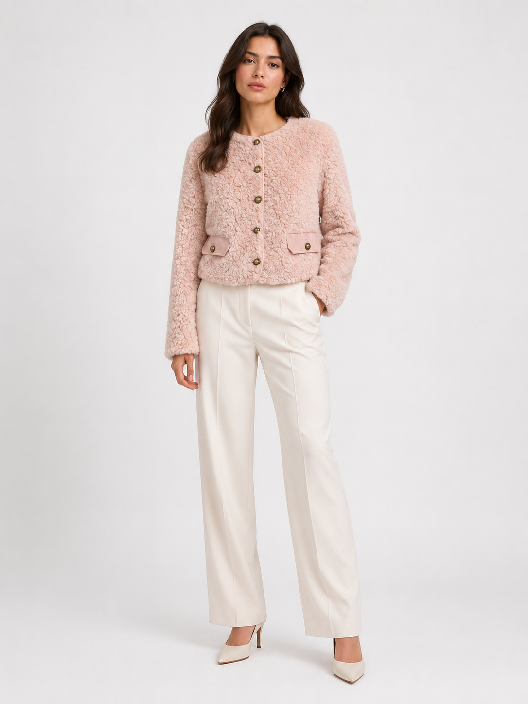 NJ0185: Plush Faux Fur Cropped Jacket