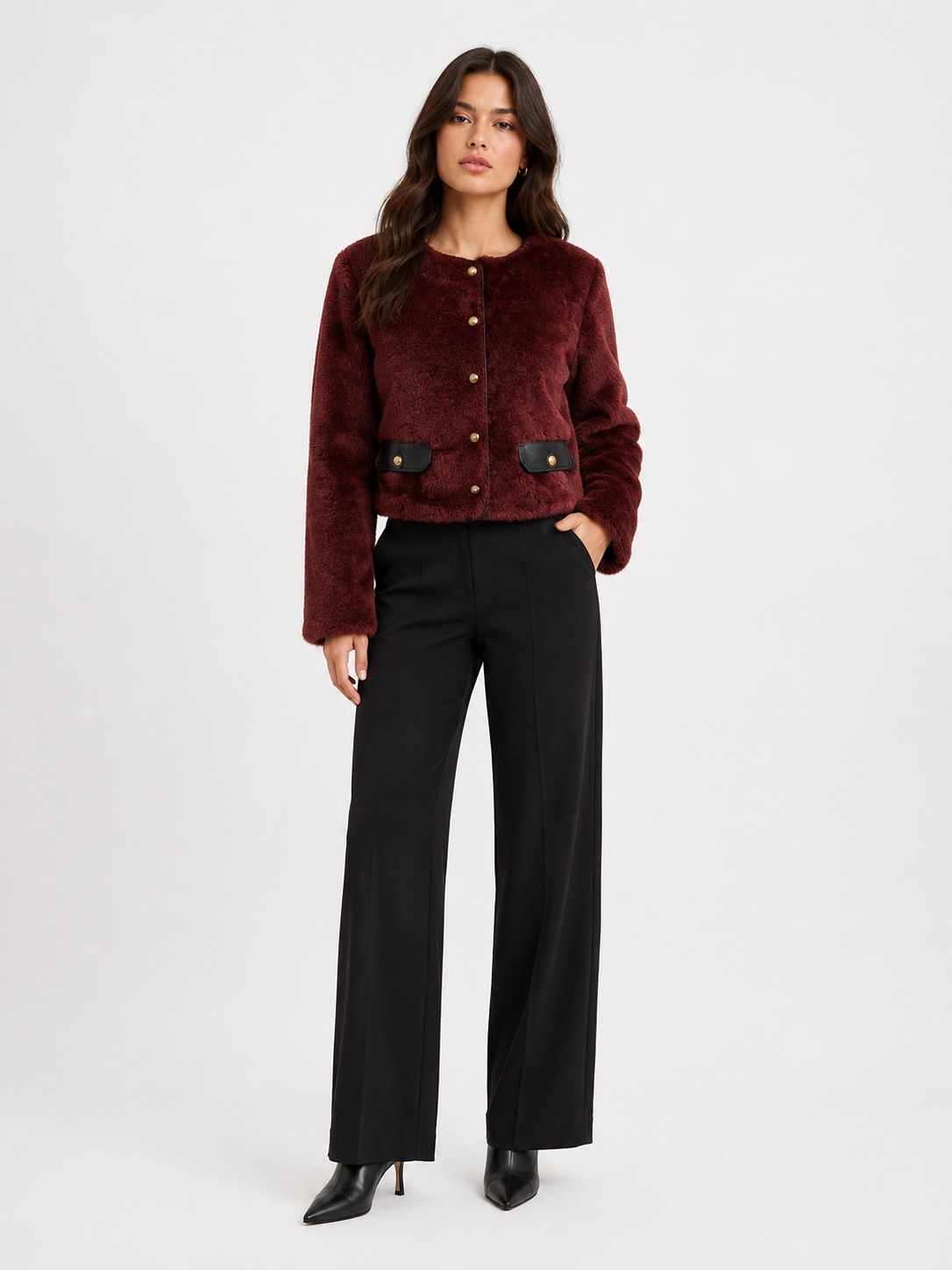 NJ0185: Plush Faux Fur Cropped Jacket