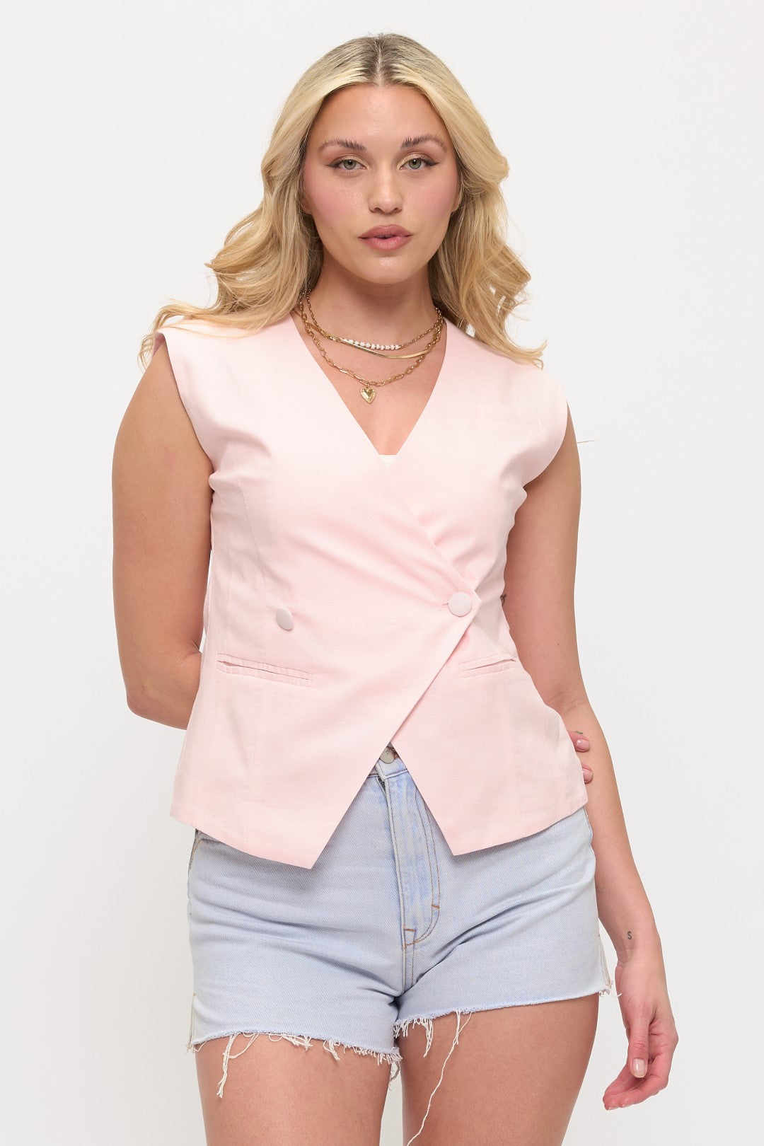 Sleeveless Wrap Vest Top Back View in White | Coalition LA