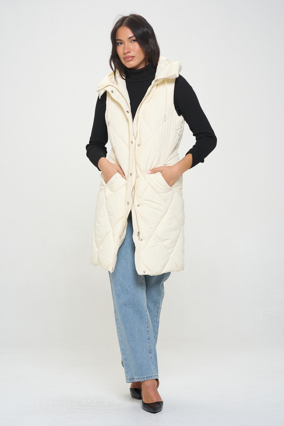 QB258L1: Long Quilted Puffer Vest