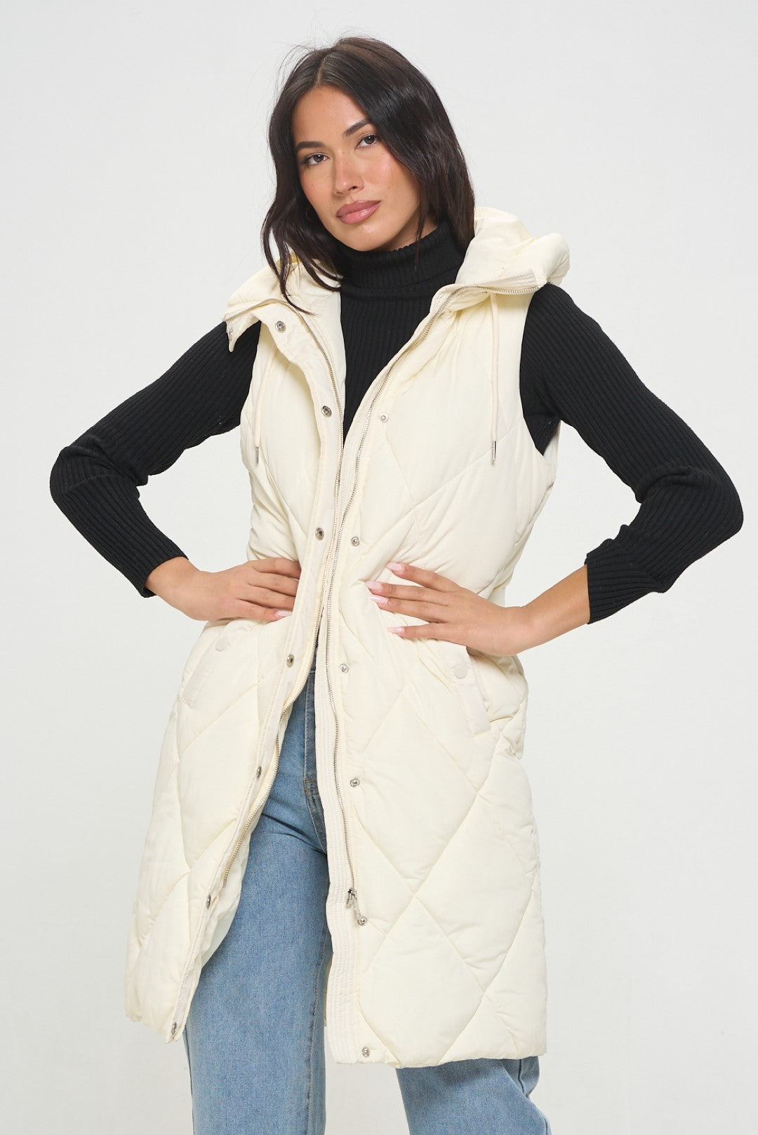 QB258L1: Long Quilted Puffer Vest