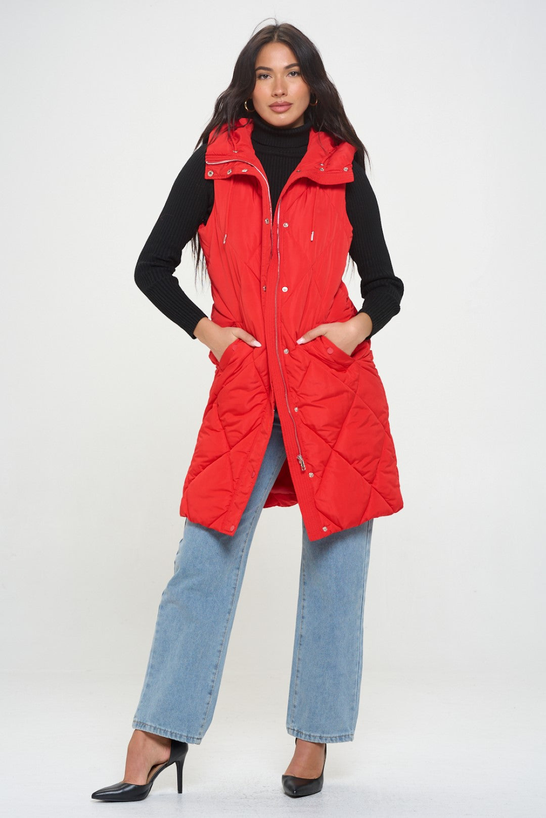 QB258L1: Long Quilted Puffer Vest