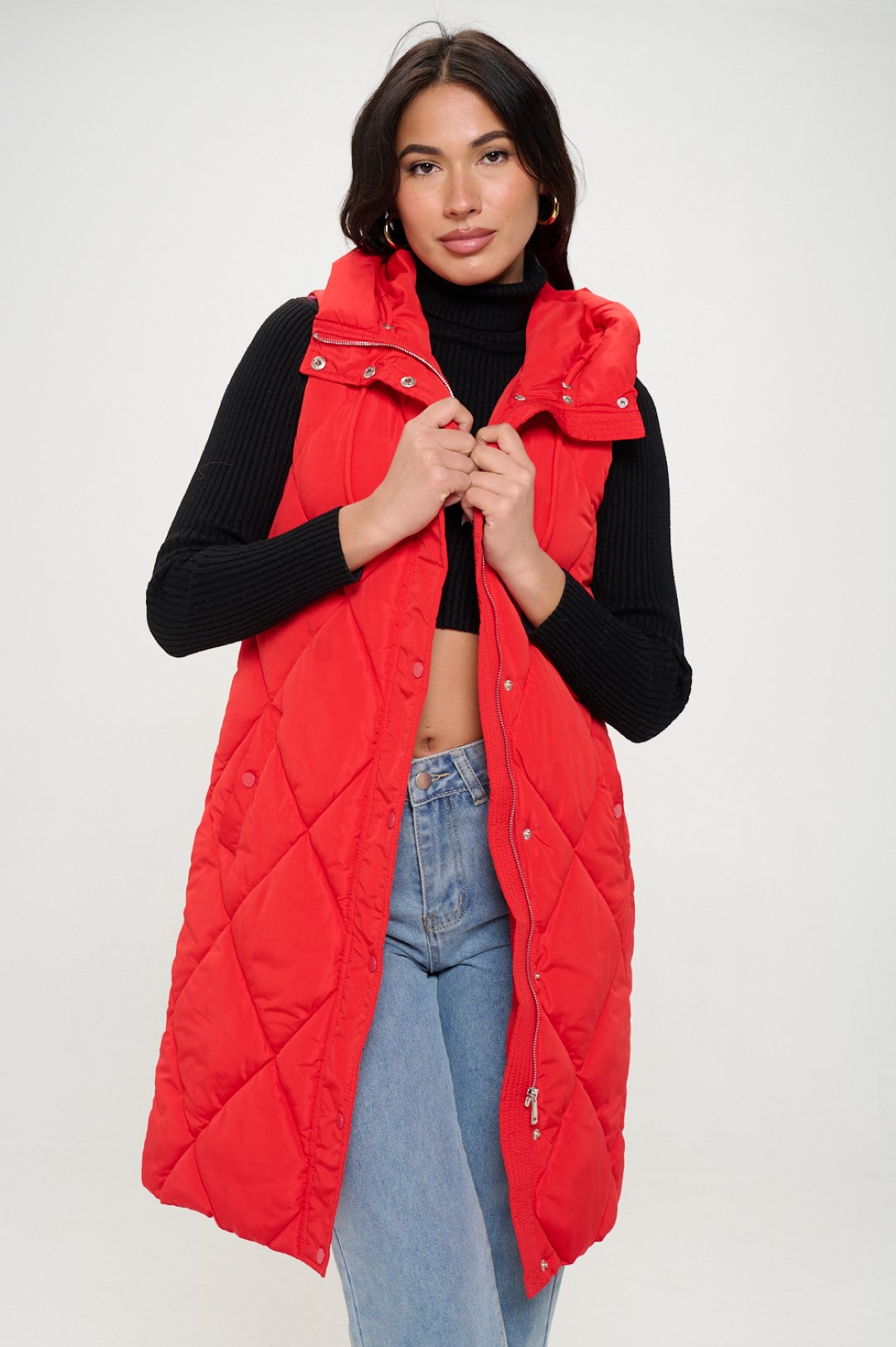 QB258L1: Long Quilted Puffer Vest