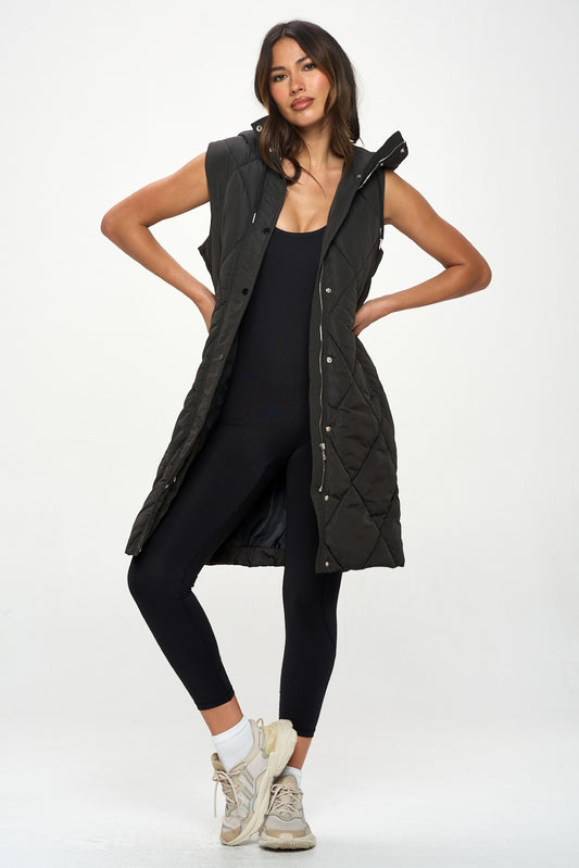 QB258L1: Long Quilted Puffer Vest