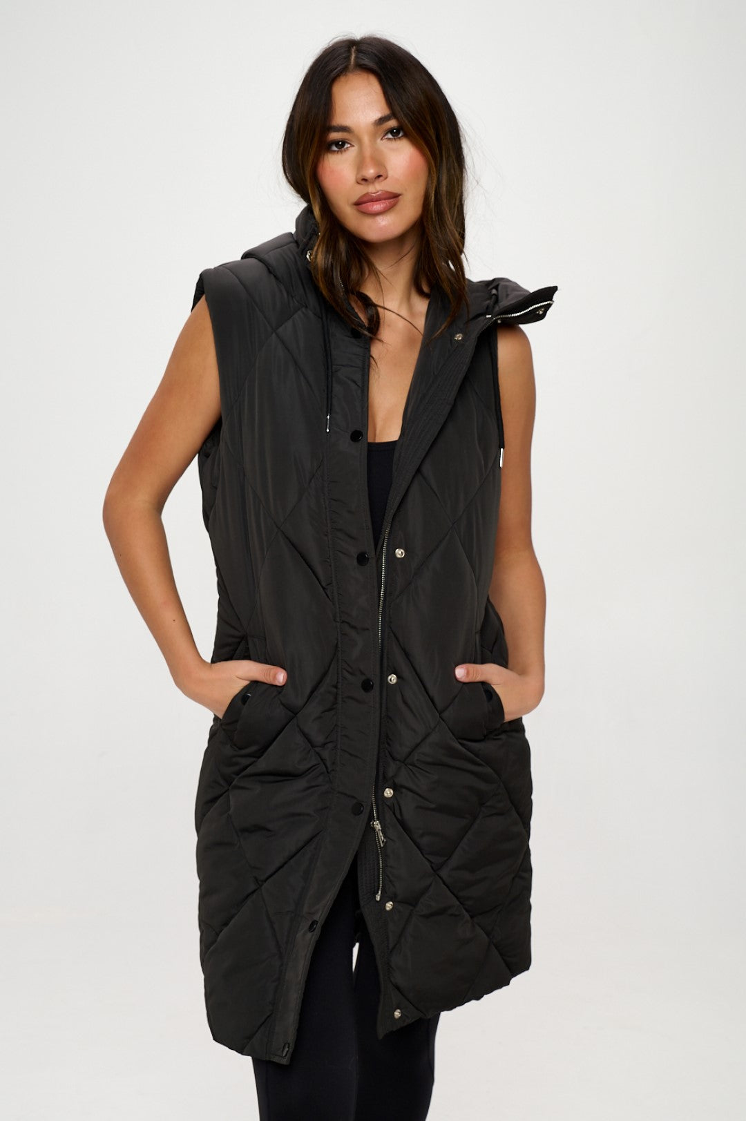 QB258L1: Long Quilted Puffer Vest
