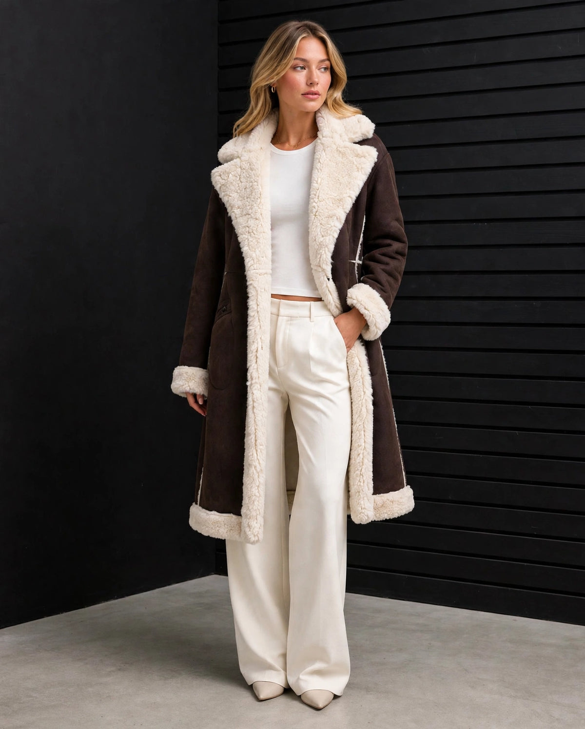 SRJ521 - Sherpa Trim Longline Coat