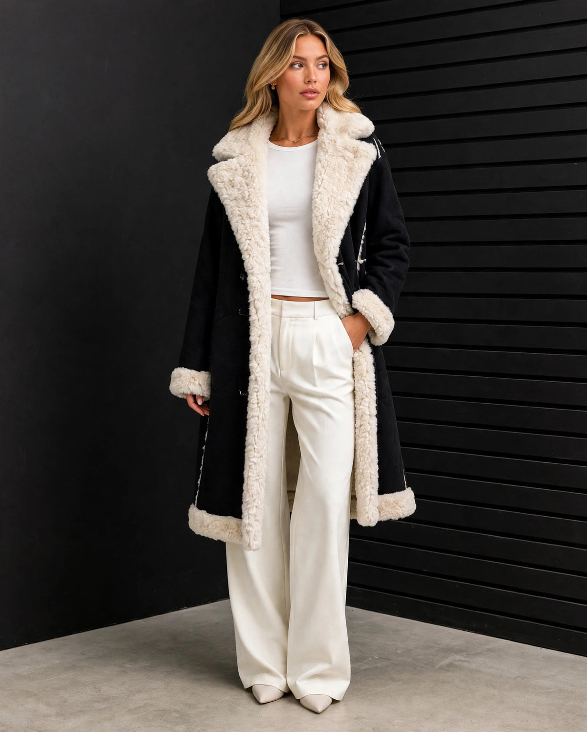 SRJ521 - Sherpa Trim Longline Coat