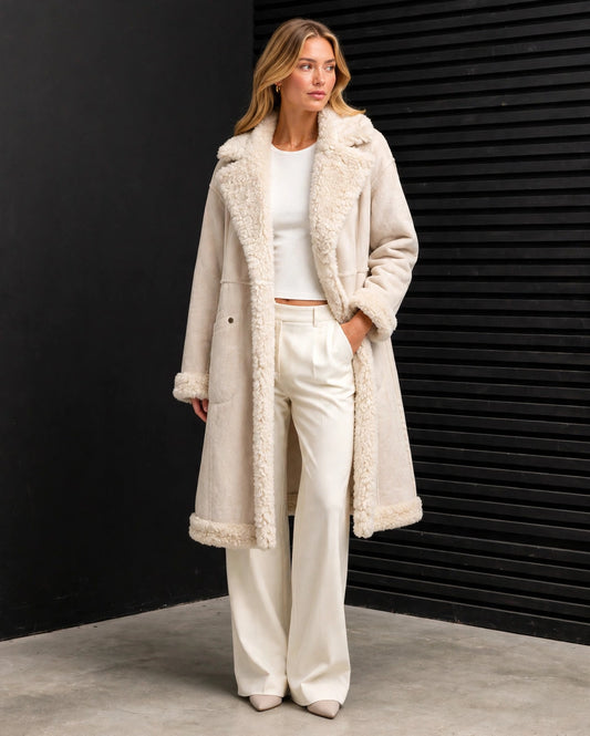SRJ521 - Sherpa Trim Longline Coat