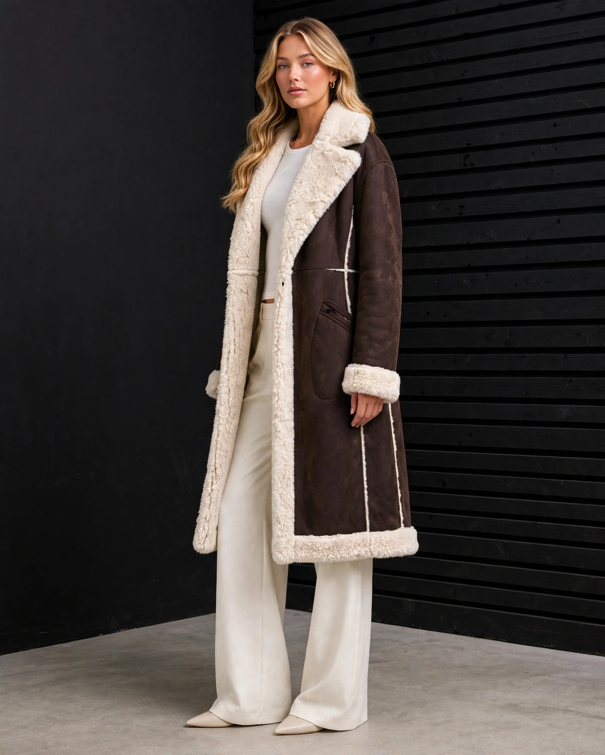 SRJ521 - Sherpa Trim Longline Coat