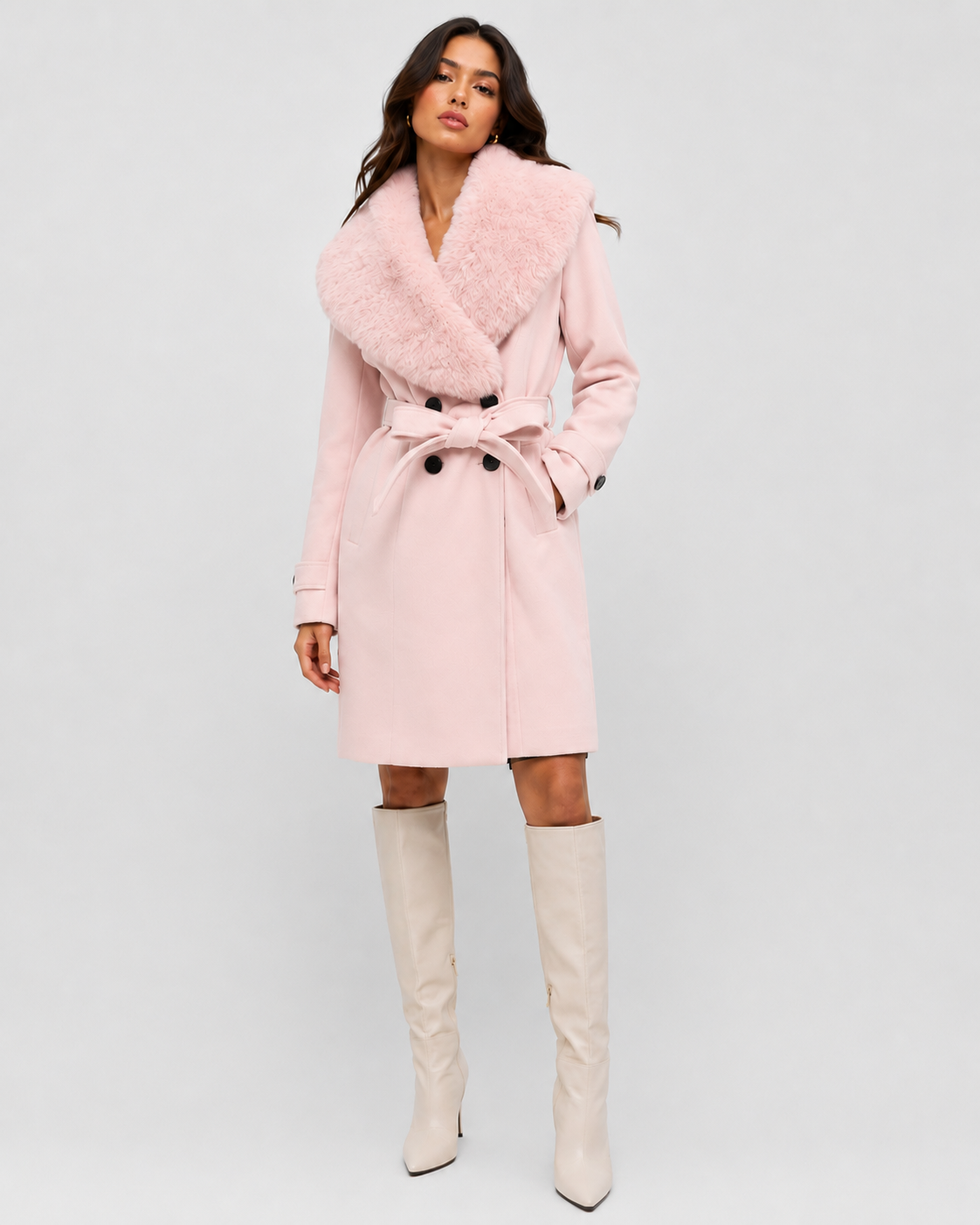W457L1 - Citrus Solstice Faux Fur Collar Coat