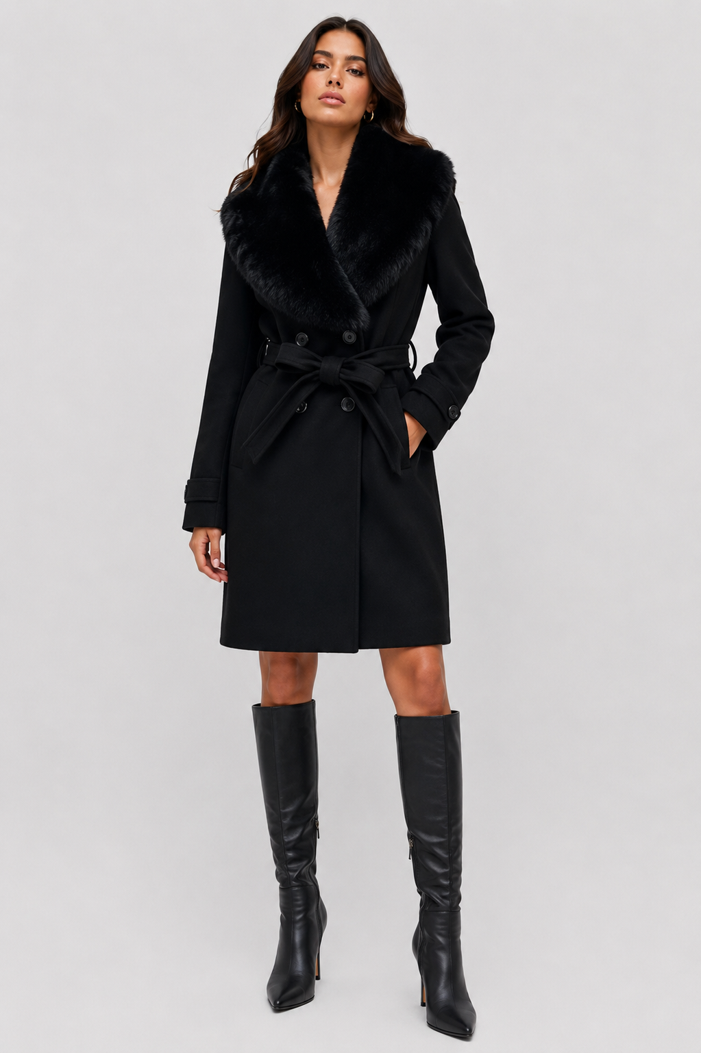 W457L1 - Citrus Solstice Faux Fur Collar Coat