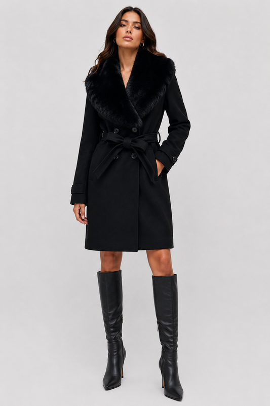 W457L1 - Citrus Solstice Faux Fur Collar Coat