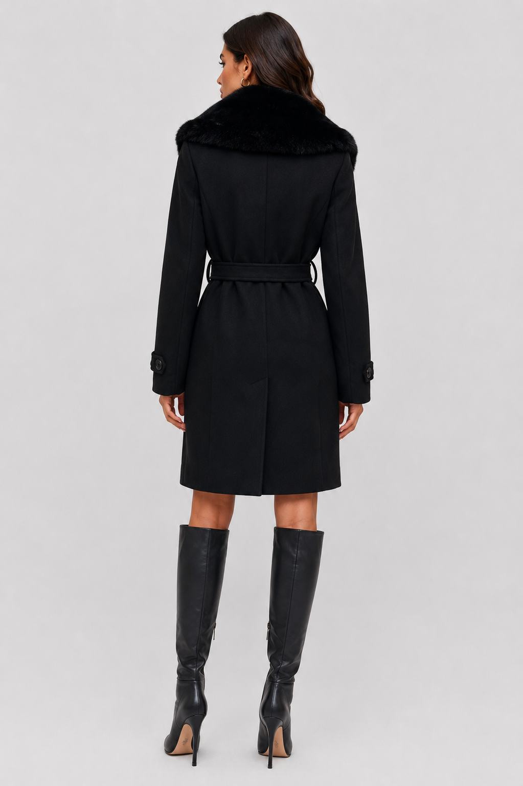 W457L1 - Citrus Solstice Faux Fur Collar Coat