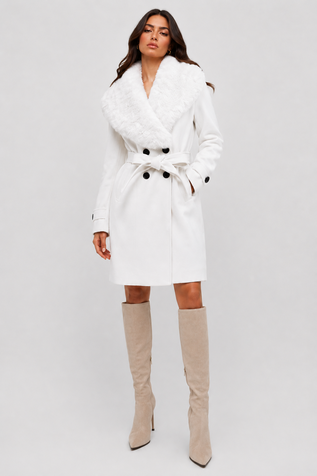W457L1 - Citrus Solstice Faux Fur Collar Coat