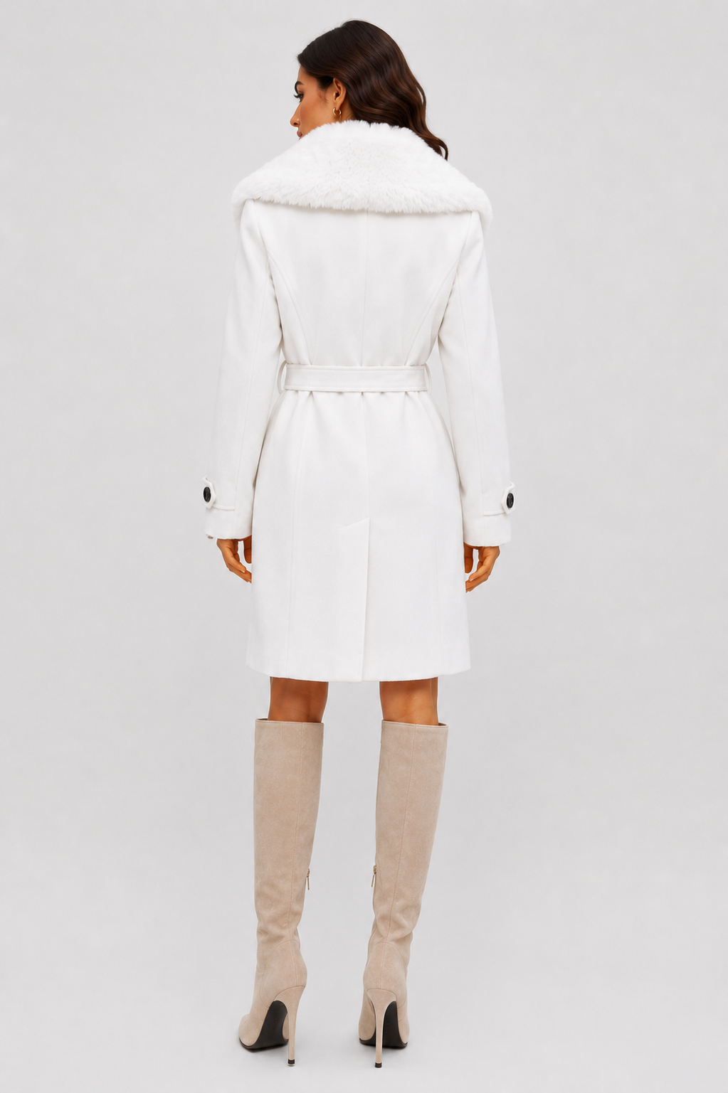 W457L1 - Citrus Solstice Faux Fur Collar Coat