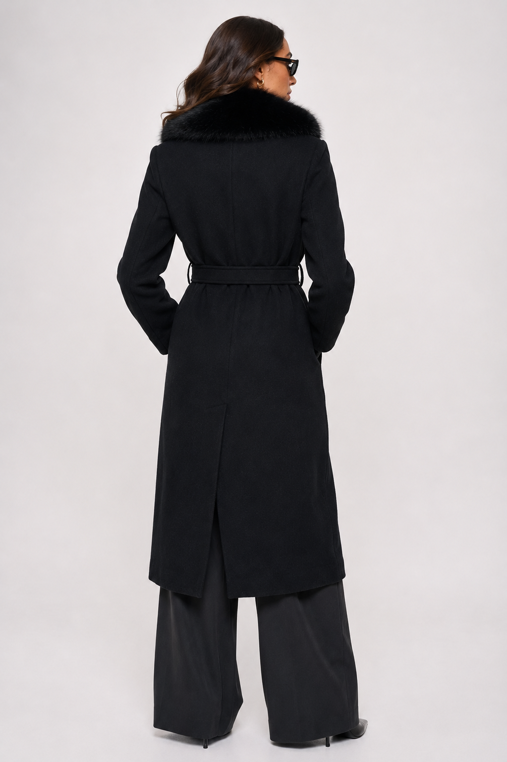 WC454 - Elegant Deep Red Faux-Fur Trim Coat
