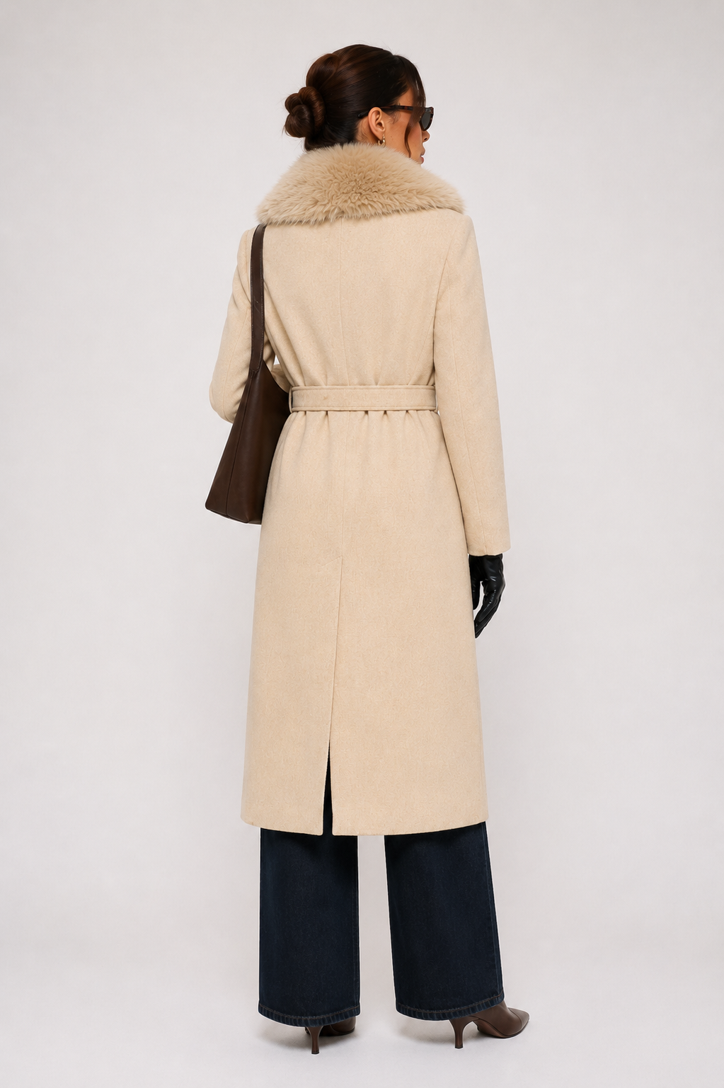 WC454 - Elegant Deep Red Faux-Fur Trim Coat